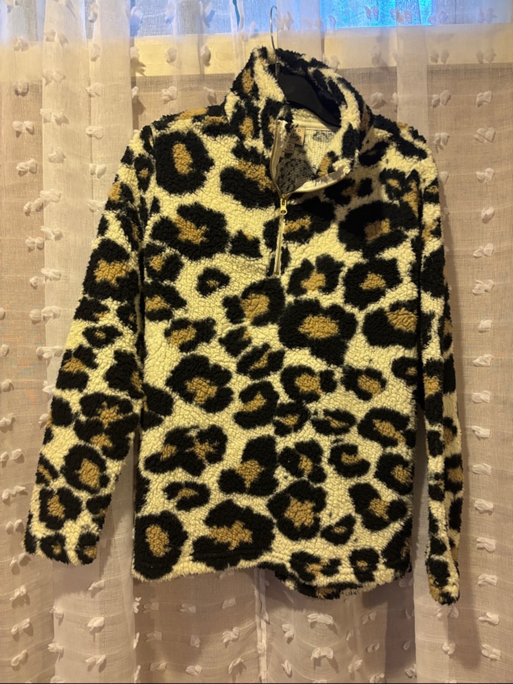 Como Vintage Leopard Sherpa Quarter-Zip Pullover - Cream, Black & Brown